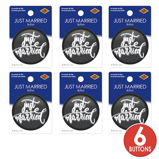 Beistle 2" Black & White Just Married Buttons, 6ct.